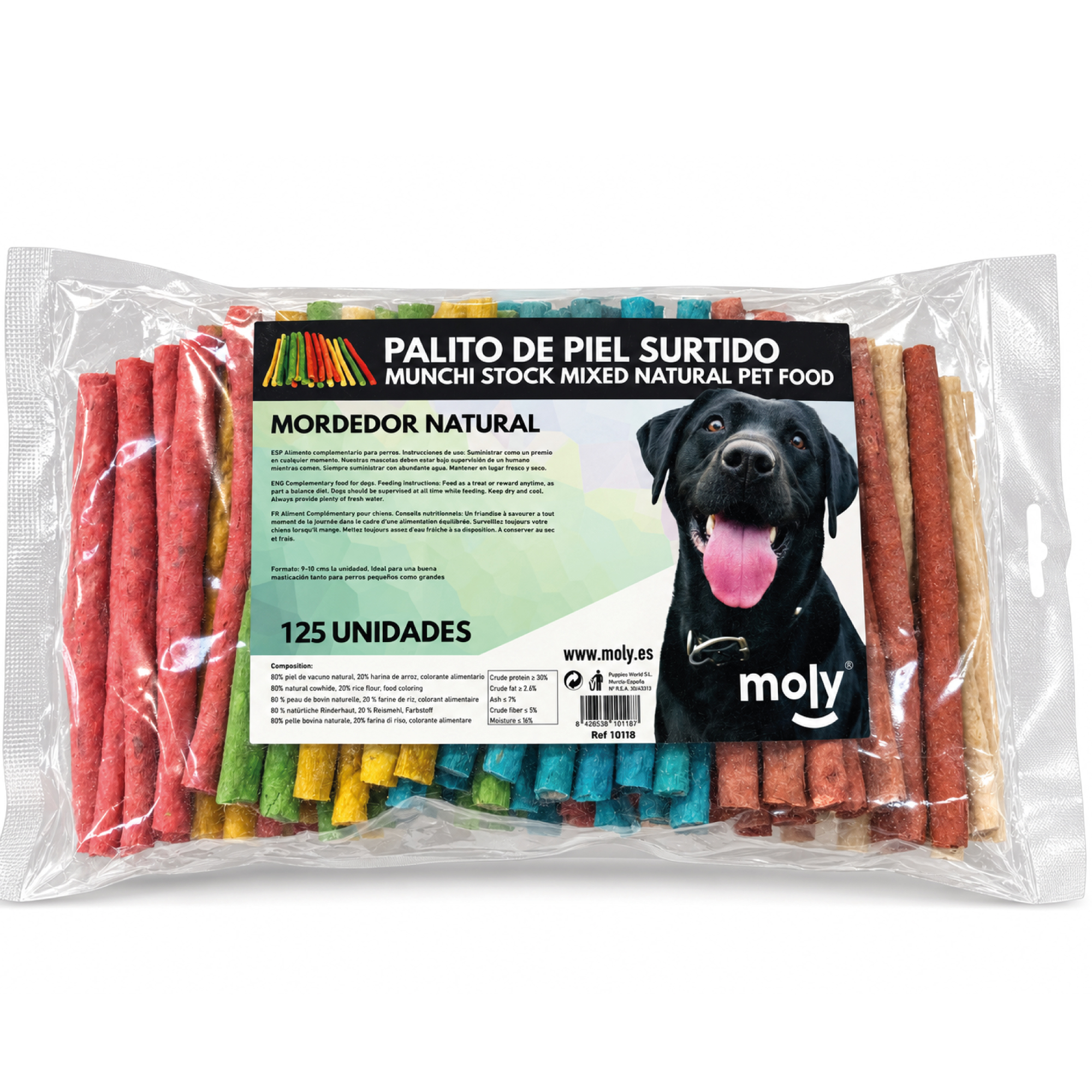 PALITOS MUNCHY MOLY DE PIEL PARA PERROS – BOLSA DE 125 UNIDADES