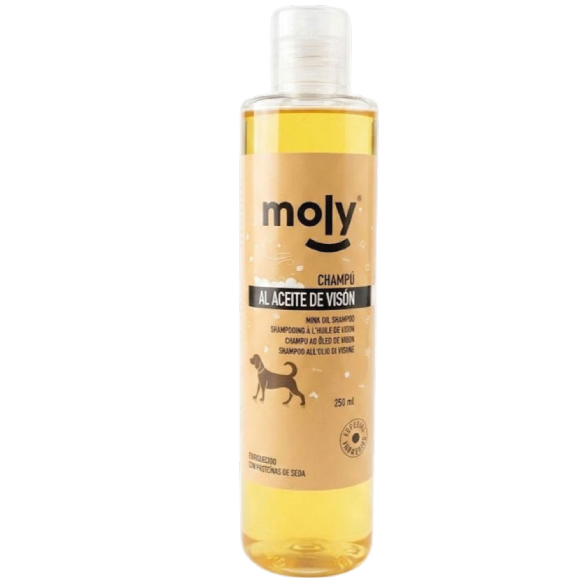 CHAMPÚ ACEITE DE VISÓN 250 ML MOLY | ESPECIAL YORKSHIRE PARA BRILLO, SUAVIDAD Y NUTRICIÓN PROFUNDA