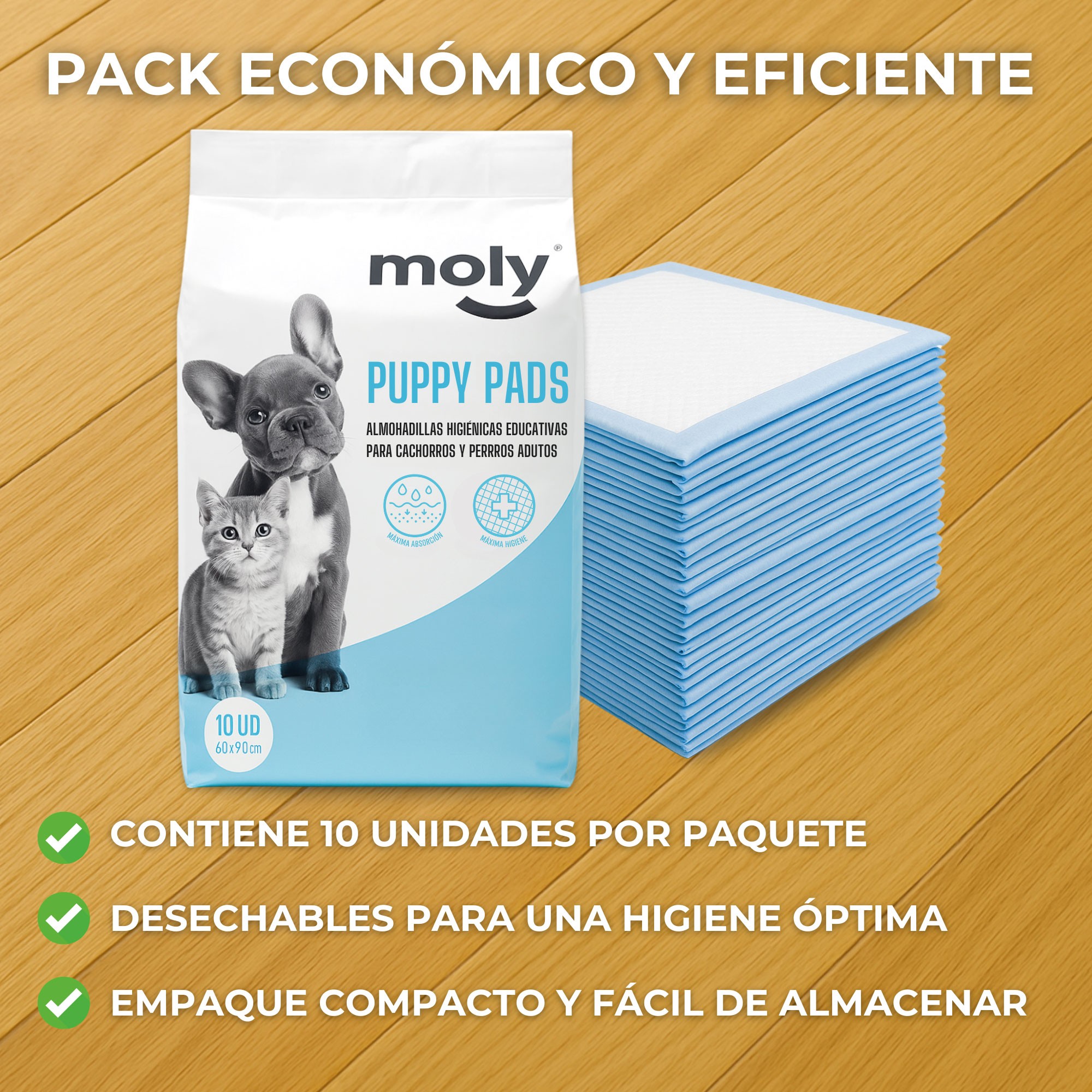 Puppy Pads Grandes 60x90 cm Moly | Empapadores Ultra Absorbentes para Perros – Pack 10 uds