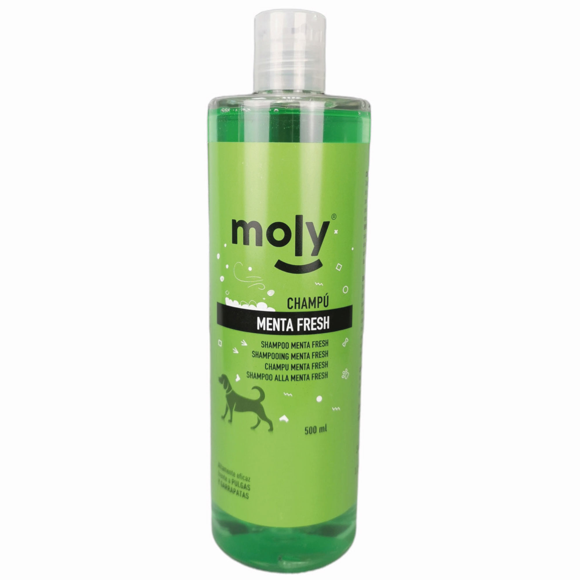 Shampoo Menthe Fraîche 500 ml Moly | Fraîcheur Intense et Nettoyage Profond pour Tous les Types de Chiens