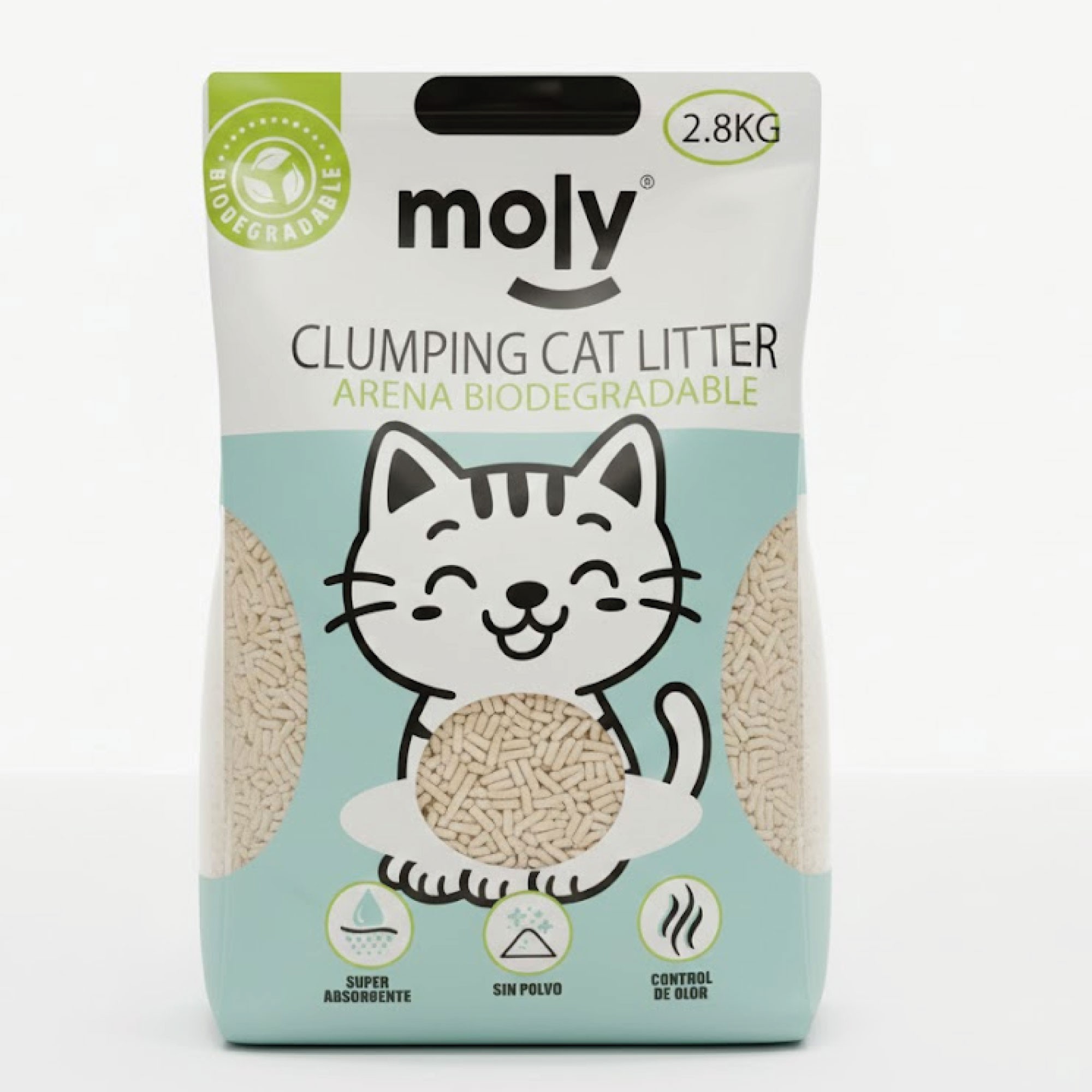 Arena de Tofu bambú y maiz Carbón Activo-Biodegradable para Gatos 2,8 kg | Ecológica, Aglomerante y Natural – Moly-8,4 Litros