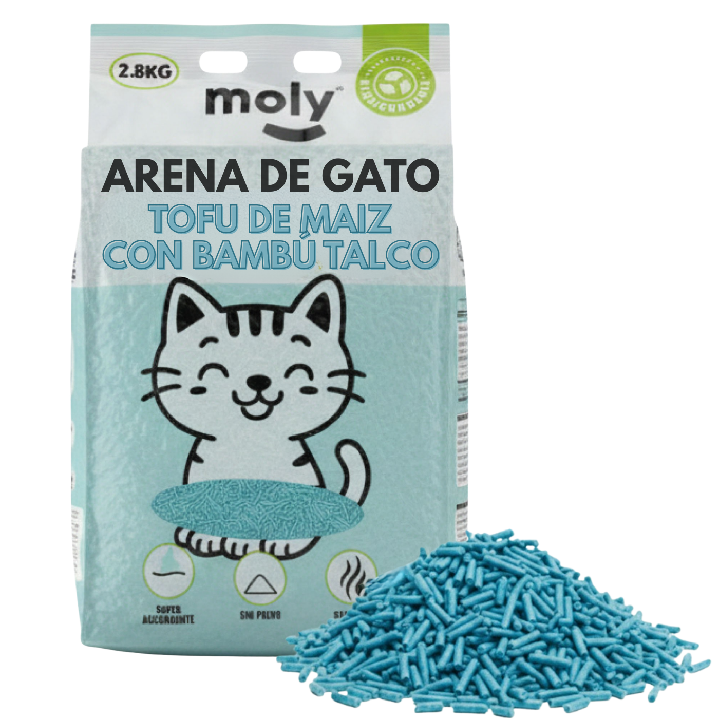 Tofu Cat Litter Talc 2.8 kg | Eco-Friendly, Clumping, and Natural – Moly - 8.4 Liters