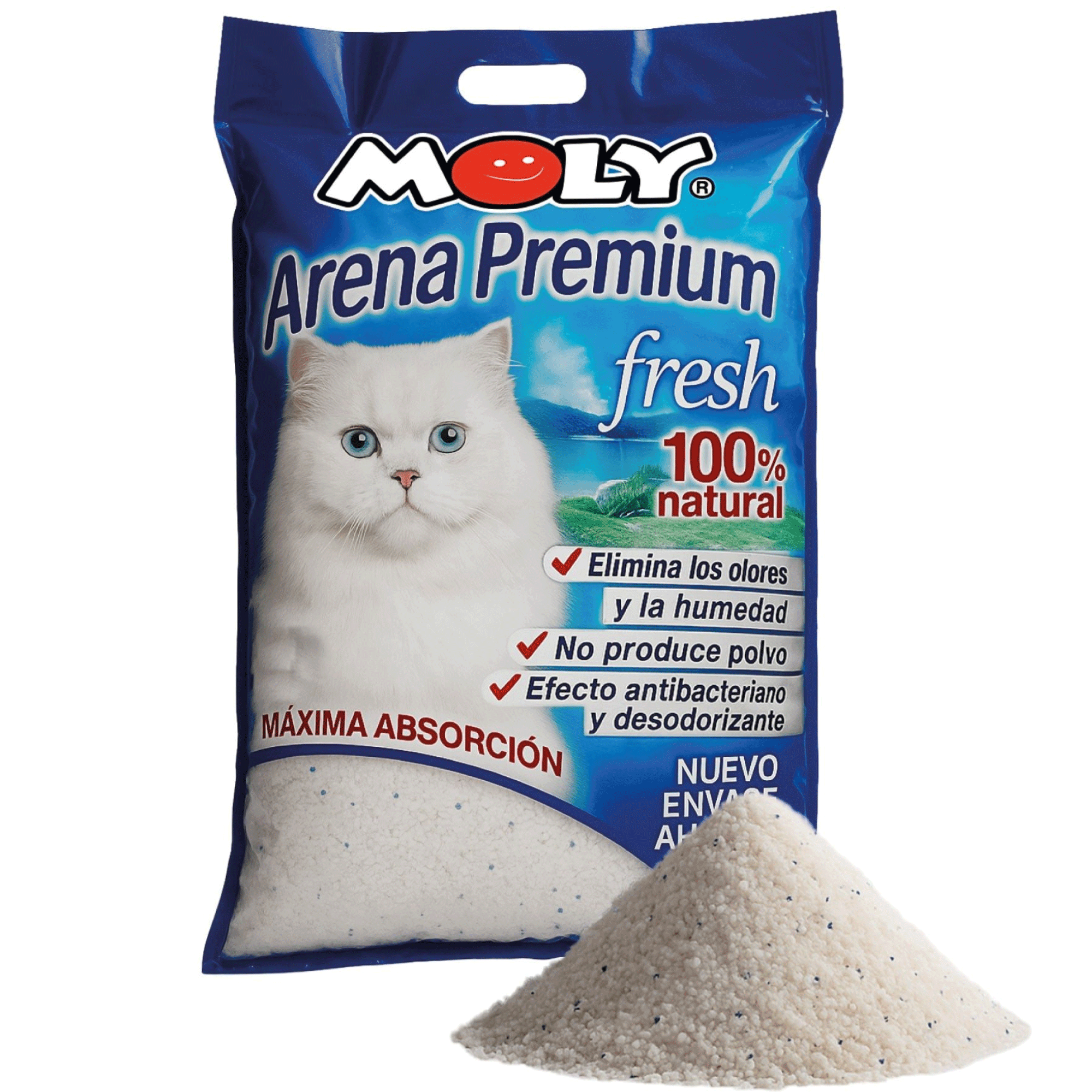 ARENA PARA GATOS MOLY PREMIUM GEL DE SÍLICE 17,9 L (7,5 KG) | MÁXIMA ABSORCIÓN Y CONTROL DE OLORES