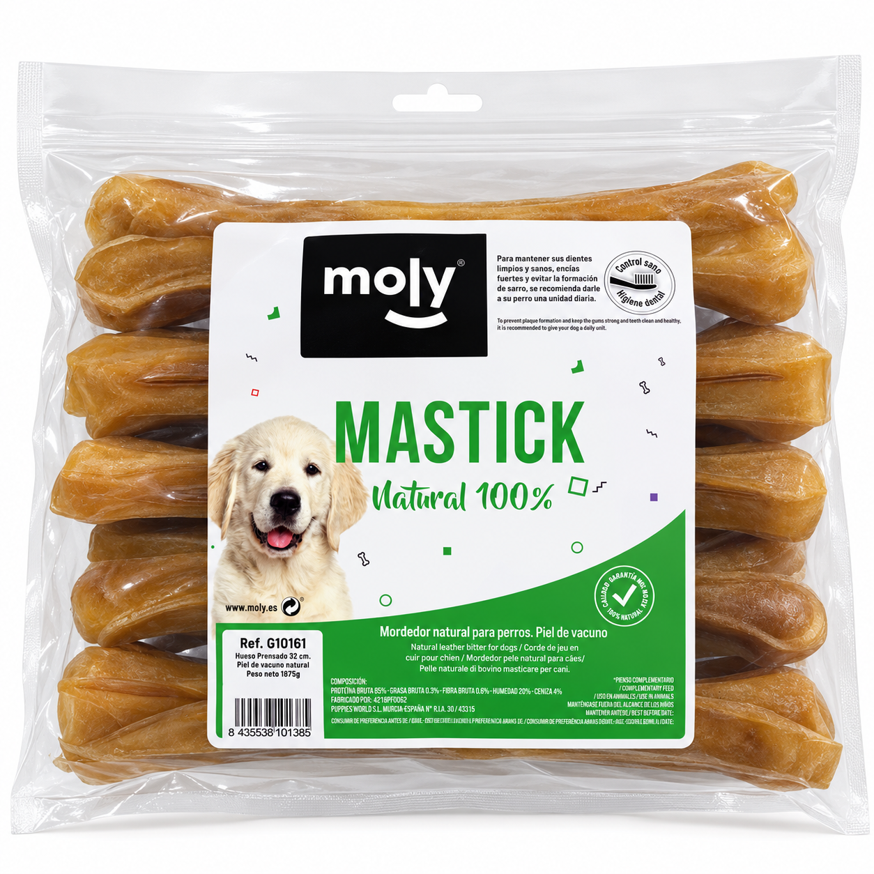 HUESOS PRENSADOS 26 CM EN BOLSA DE 10 UNIDADES | SNACK NATURAL Y RESISTENTE PARA PERROS – MOLY