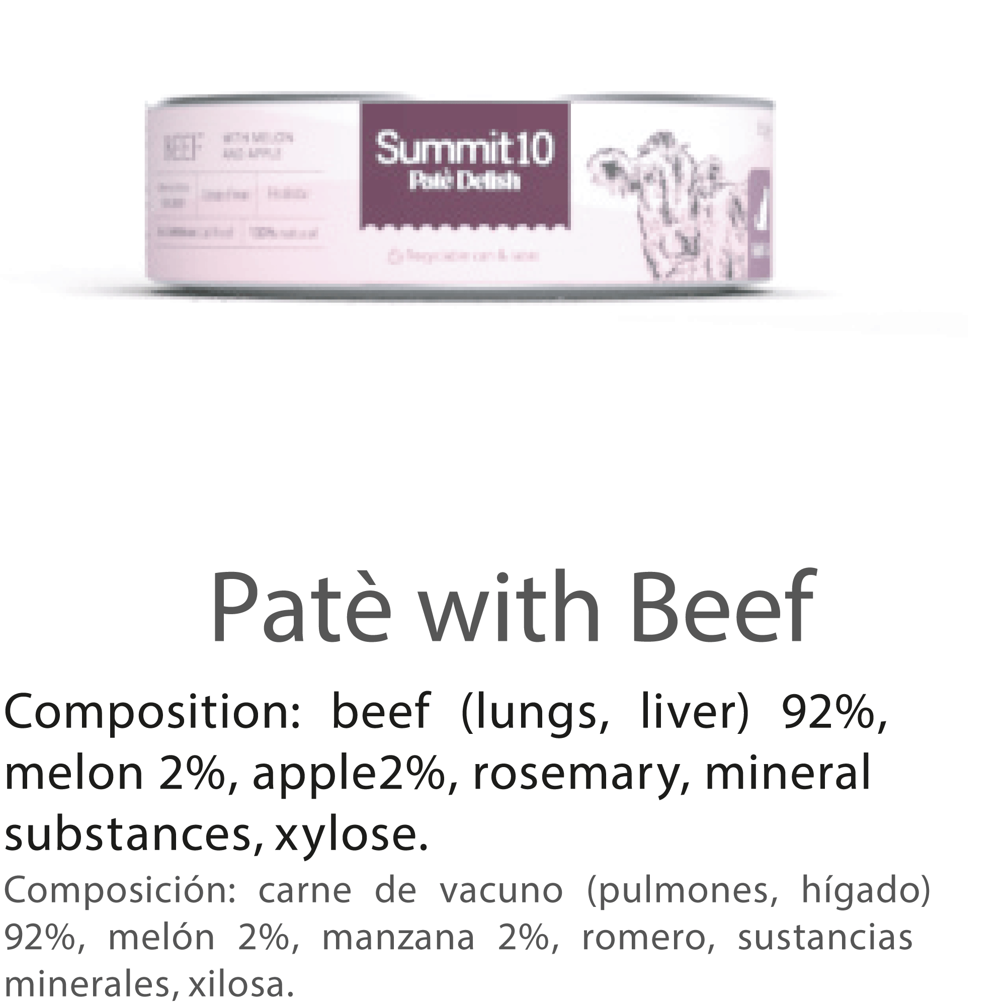 SUMMIT 10 PATÉ DELISH WITH BEEF FOR CATS 85 G | PATÉ HÚMEDO PREMIUM PARA GATOS CON TERNERA, MELÓN Y MANZANA